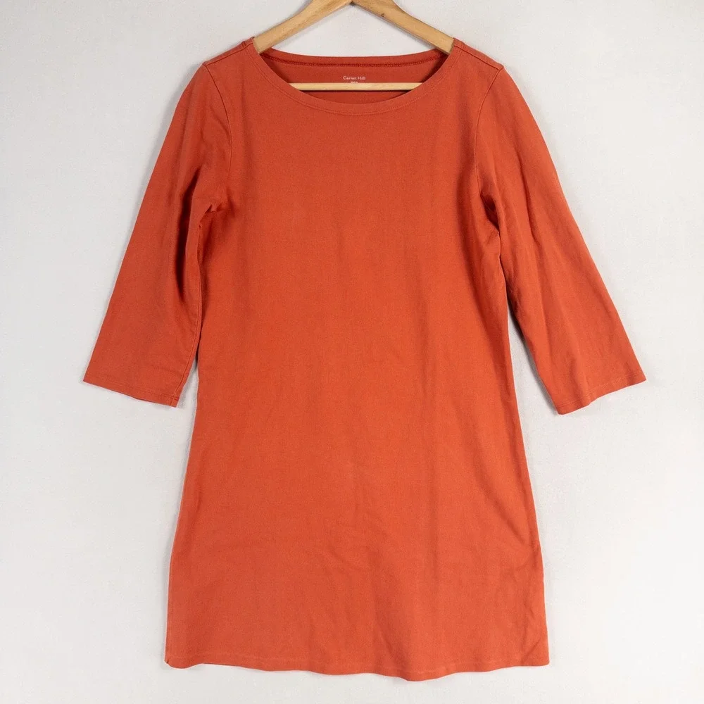 Garnet Hill Tunic Dress Sz 8 Orange Organic Cotton Jersey Knit 3/4 Sleeve Casual - Picture 1 of 8
